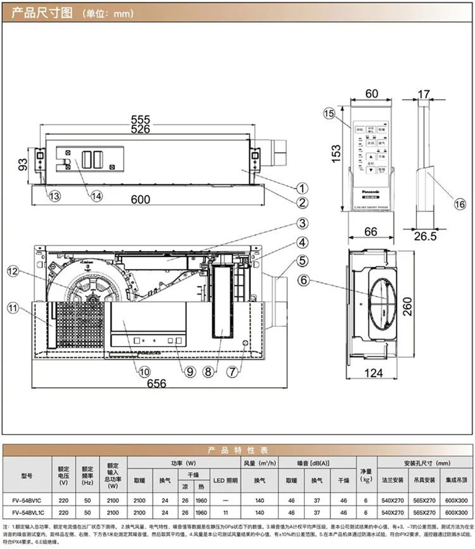 薄型浴霸FV-54BVL1C-W（通用吊顶）